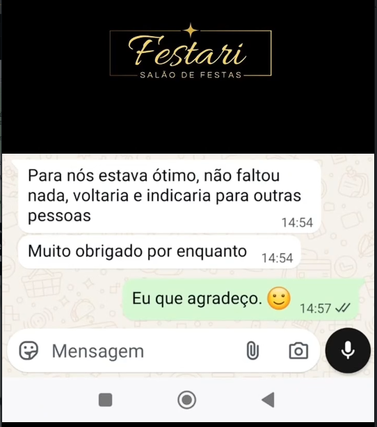 Avaliação de cliente recomendando o salão Festari em Araguari